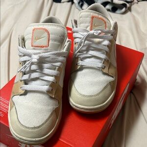 Nike White and Cream Dunks with Orange Accents
